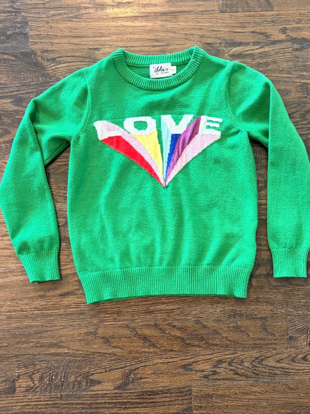 Lola + The Boys green love sweater sz 8 girls kids